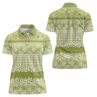 Hawaiian Hibiscus Honu Women Polo Shirt Sage Green Mele Kalikimaka Palaka Spirit - Polynesian Pride