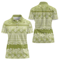Hawaiian Hibiscus Honu Women Polo Shirt Sage Green Mele Kalikimaka Palaka Spirit - Polynesian Pride
