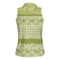 Hawaiian Hibiscus Honu Women Sleeveless Polo Shirt Sage Green Mele Kalikimaka Palaka Spirit - Polynesian Pride