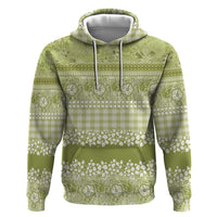 Hawaiian Hibiscus Honu Zip Hoodie Sage Green Mele Kalikimaka Palaka Spirit - Polynesian Pride