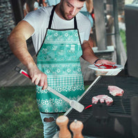 Hawaiian Hibiscus Honu Apron Turquoise Mele Kalikimaka Palaka Spirit - Polynesian Pride