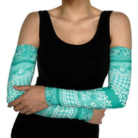 Hawaiian Hibiscus Honu Arm Sleeves Turquoise Mele Kalikimaka Palaka Spirit - Polynesian Pride