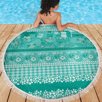 Hawaiian Hibiscus Honu Beach Blanket Turquoise Mele Kalikimaka Palaka Spirit - Polynesian Pride