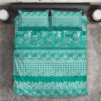 Hawaiian Hibiscus Honu Bedding Set Turquoise Mele Kalikimaka Palaka Spirit - Polynesian Pride