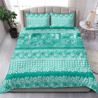 Hawaiian Hibiscus Honu Bedding Set Turquoise Mele Kalikimaka Palaka Spirit - Polynesian Pride