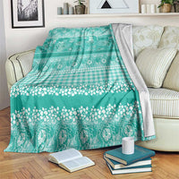 Hawaiian Hibiscus Honu Blanket Turquoise Mele Kalikimaka Palaka Spirit - Polynesian Pride