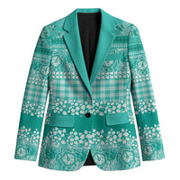 Hawaiian Hibiscus Honu Blazer Turquoise Mele Kalikimaka Palaka Spirit - Polynesian Pride
