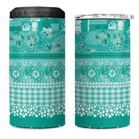 Hawaiian Hibiscus Honu 4 in 1 Can Cooler Tumbler Turquoise Mele Kalikimaka Palaka Spirit - Polynesian Pride