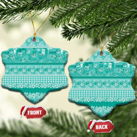 Hawaiian Hibiscus Honu Ceramic Ornament Turquoise Mele Kalikimaka Palaka Spirit - Polynesian Pride