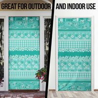 Hawaiian Hibiscus Honu Door Cover Turquoise Mele Kalikimaka Palaka Spirit - Polynesian Pride