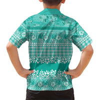 Hawaiian Hibiscus Honu Family Matching Long Sleeve Bodycon Dress and Hawaiian Shirt Turquoise Mele Kalikimaka Palaka Spirit - Polynesian Pride