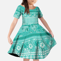 Hawaiian Hibiscus Honu Family Matching Long Sleeve Bodycon Dress and Hawaiian Shirt Turquoise Mele Kalikimaka Palaka Spirit - Polynesian Pride