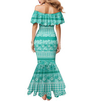 Hawaiian Hibiscus Honu Family Matching Mermaid Dress and Hawaiian Shirt Turquoise Mele Kalikimaka Palaka Spirit - Polynesian Pride