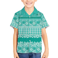 Hawaiian Hibiscus Honu Family Matching Off Shoulder Maxi Dress and Hawaiian Shirt Turquoise Mele Kalikimaka Palaka Spirit - Polynesian Pride