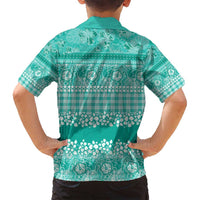 Hawaiian Hibiscus Honu Family Matching Off Shoulder Short Dress and Hawaiian Shirt Turquoise Mele Kalikimaka Palaka Spirit - Polynesian Pride