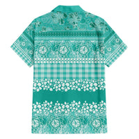 Hawaiian Hibiscus Honu Family Matching Off Shoulder Short Dress and Hawaiian Shirt Turquoise Mele Kalikimaka Palaka Spirit - Polynesian Pride