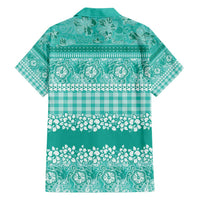 Hawaiian Hibiscus Honu Family Matching Short Sleeve Bodycon Dress and Hawaiian Shirt Turquoise Mele Kalikimaka Palaka Spirit - Polynesian Pride