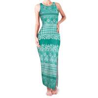 Hawaiian Hibiscus Honu Family Matching Tank Maxi Dress and Hawaiian Shirt Turquoise Mele Kalikimaka Palaka Spirit - Polynesian Pride
