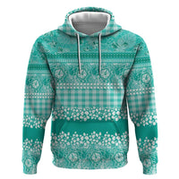 Hawaiian Hibiscus Honu Hoodie Turquoise Mele Kalikimaka Palaka Spirit - Polynesian Pride