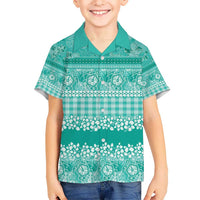 Hawaiian Hibiscus Honu Kid Hawaiian Shirt Turquoise Mele Kalikimaka Palaka Spirit - Polynesian Pride
