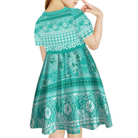 Hawaiian Hibiscus Honu Kid Short Sleeve Dress Turquoise Mele Kalikimaka Palaka Spirit LT9 - Polynesian Pride