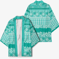 Hawaiian Hibiscus Honu Kimono Turquoise Mele Kalikimaka Palaka Spirit - Polynesian Pride