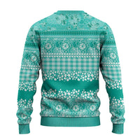 Hawaiian Hibiscus Honu Ugly Christmas Sweater Turquoise Mele Kalikimaka Palaka Spirit - Polynesian Pride