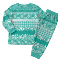 Hawaiian Hibiscus Honu Christmas Pajama Set Turquoise Mele Kalikimaka Palaka Spirit - Polynesian Pride