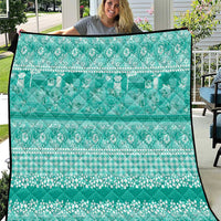 Hawaiian Hibiscus Honu Quilt Turquoise Mele Kalikimaka Palaka Spirit - Polynesian Pride
