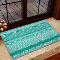 Hawaiian Hibiscus Honu Rubber Doormat Turquoise Mele Kalikimaka Palaka Spirit - Polynesian Pride