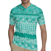 Hawaiian Hibiscus Honu Rugby Jersey Turquoise Mele Kalikimaka Palaka Spirit - Polynesian Pride