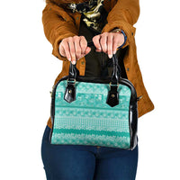 Hawaiian Hibiscus Honu Shoulder Handbag Turquoise Mele Kalikimaka Palaka Spirit - Polynesian Pride