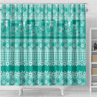 Hawaiian Hibiscus Honu Shower Curtain Turquoise Mele Kalikimaka Palaka Spirit - Polynesian Pride