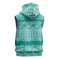 Hawaiian Hibiscus Honu Sleeveless Zip Hoodie Turquoise Mele Kalikimaka Palaka Spirit LT9 - Polynesian Pride