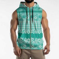 Hawaiian Hibiscus Honu Sleeveless Zip Hoodie Turquoise Mele Kalikimaka Palaka Spirit LT9 - Polynesian Pride