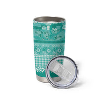 Hawaiian Hibiscus Honu Tumbler Cup Turquoise Mele Kalikimaka Palaka Spirit - Polynesian Pride