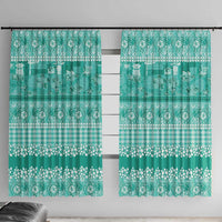 Hawaiian Hibiscus Honu Window Curtain Turquoise Mele Kalikimaka Palaka Spirit - Polynesian Pride
