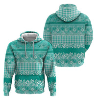 Hawaiian Hibiscus Honu Zip Hoodie Turquoise Mele Kalikimaka Palaka Spirit - Polynesian Pride