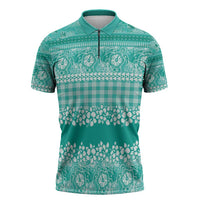 Hawaiian Hibiscus Honu Zipper Polo Shirt Turquoise Mele Kalikimaka Palaka Spirit LT9 Turquoise - Polynesian Pride