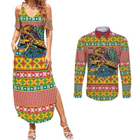 Hawaiian Pineapples Skull Couples Matching Summer Maxi Dress and Long Sleeve Button Shirt Mele Kalikimaka Palaka Quilt Pattern - Polynesian Pride