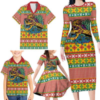 Hawaiian Pineapples Skull Family Matching Long Sleeve Bodycon Dress and Hawaiian Shirt Mele Kalikimaka Palaka Quilt Pattern - Polynesian Pride