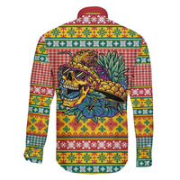 Hawaiian Pineapples Skull Family Matching Long Sleeve Bodycon Dress and Hawaiian Shirt Mele Kalikimaka Palaka Quilt Pattern - Polynesian Pride