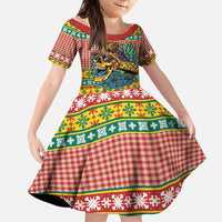 Hawaiian Pineapples Skull Family Matching Off The Shoulder Long Sleeve Dress and Hawaiian Shirt Mele Kalikimaka Palaka Quilt Pattern LT9 Daughter's Dress Yellow - Polynesian Pride