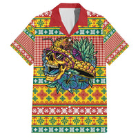 Hawaiian Pineapples Skull Family Matching Off The Shoulder Long Sleeve Dress and Hawaiian Shirt Mele Kalikimaka Palaka Quilt Pattern LT9 Dad's Shirt - Short Sleeve Yellow - Polynesian Pride