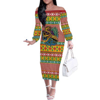 Hawaiian Pineapples Skull Family Matching Off The Shoulder Long Sleeve Dress and Hawaiian Shirt Mele Kalikimaka Palaka Quilt Pattern LT9 Yellow - Polynesian Pride