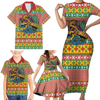 Hawaiian Pineapples Skull Family Matching Short Sleeve Bodycon Dress and Hawaiian Shirt Mele Kalikimaka Palaka Quilt Pattern - Polynesian Pride