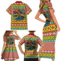 Hawaiian Pineapples Skull Family Matching Short Sleeve Bodycon Dress and Hawaiian Shirt Mele Kalikimaka Palaka Quilt Pattern - Polynesian Pride