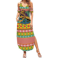 Hawaiian Pineapples Skull Family Matching Summer Maxi Dress and Hawaiian Shirt Mele Kalikimaka Palaka Quilt Pattern - Polynesian Pride