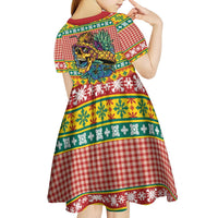 Hawaiian Pineapples Skull Kid Short Sleeve Dress Mele Kalikimaka Palaka Quilt Pattern - Polynesian Pride