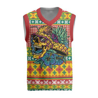 Hawaiian Pineapples Skull Christmas Knitted V-Neck Vest Mele Kalikimaka Palaka Quilt Pattern - Polynesian Pride